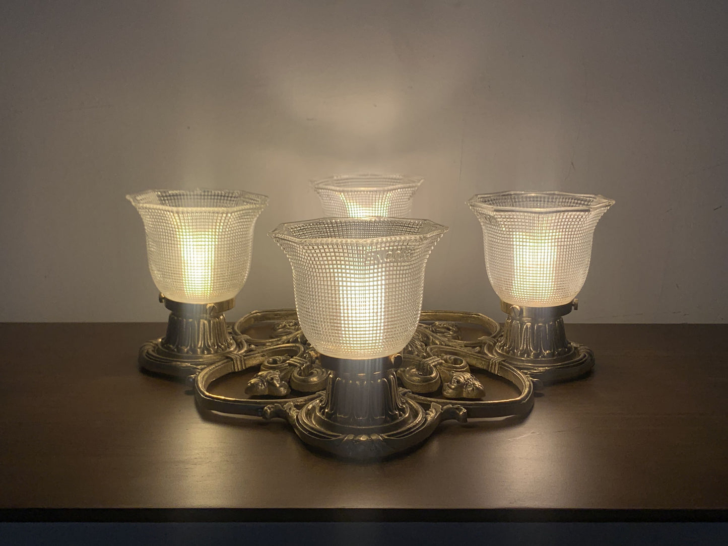 Chateau - Classic Art-Deco France Style Brass Ceiling Light with Four Glass Shades