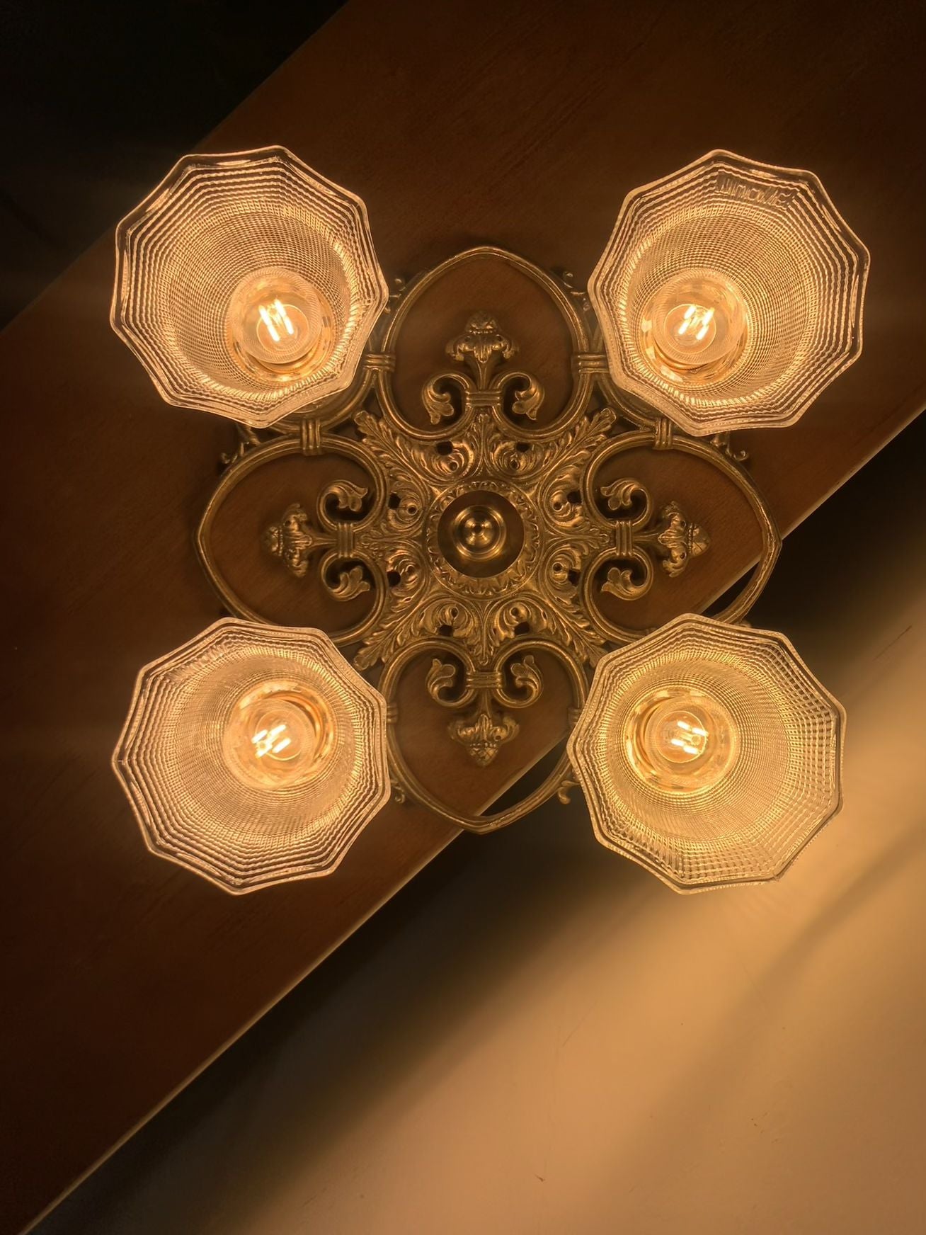 Chateau - Classic Art-Deco France Style Brass Ceiling Light with Four Glass Shades