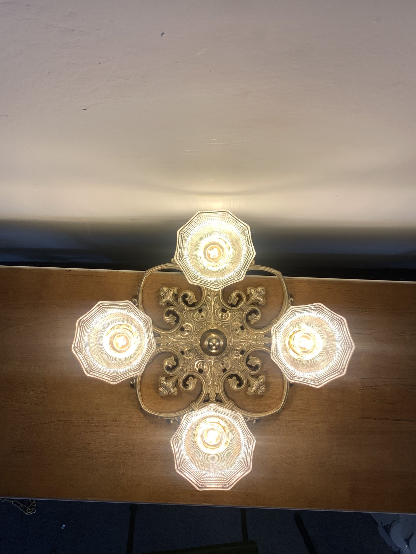 Chateau - Classic Art-Deco France Style Brass Ceiling Light with Four Glass Shades