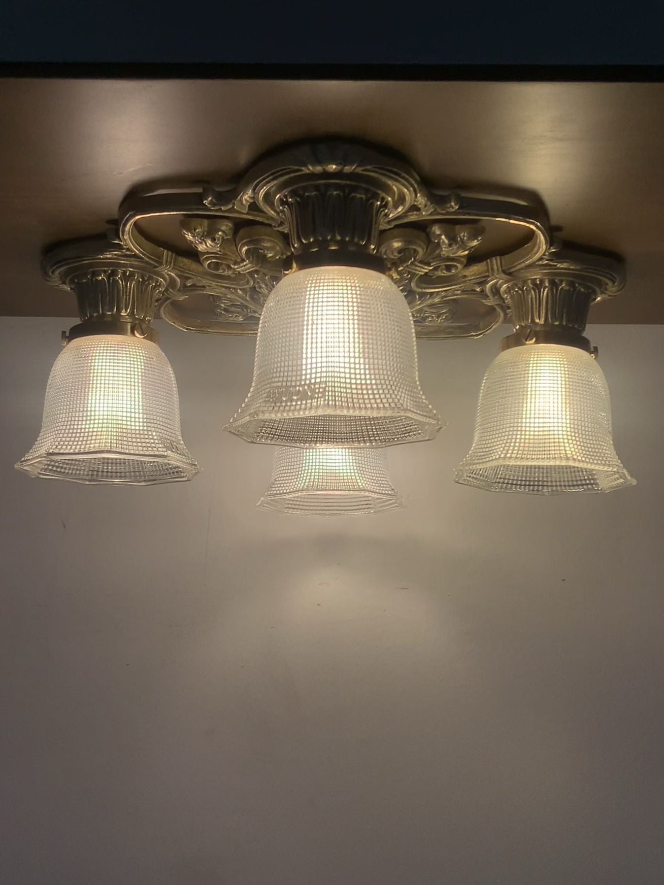 Chateau - Classic Art-Deco France Style Brass Ceiling Light with Four Glass Shades