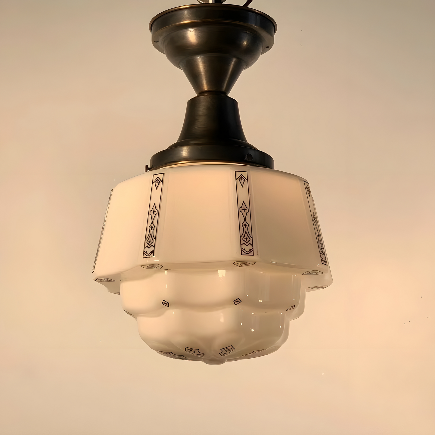 Geometrica I - Vintage Art-Deco Brass and Class Ceiling Light
