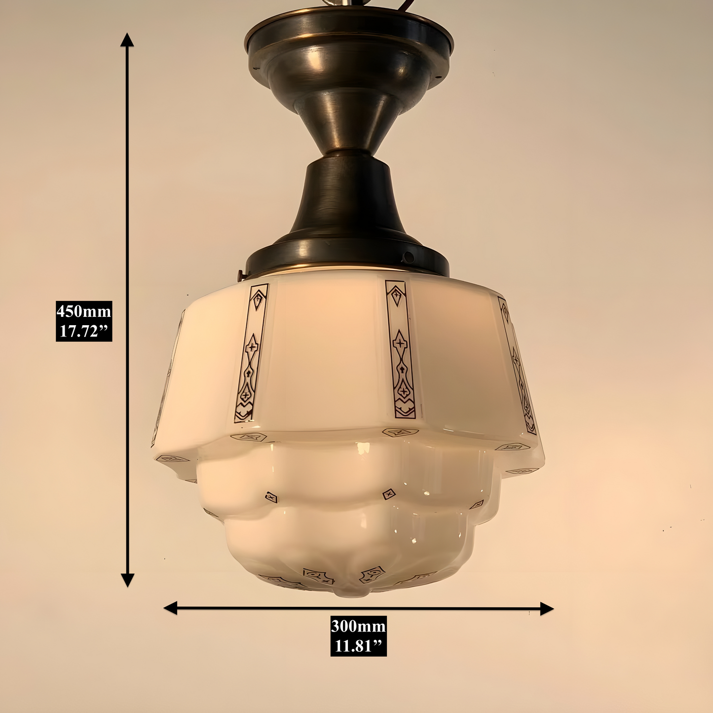 Geometrica I - Vintage Art-Deco Brass and Class Ceiling Light