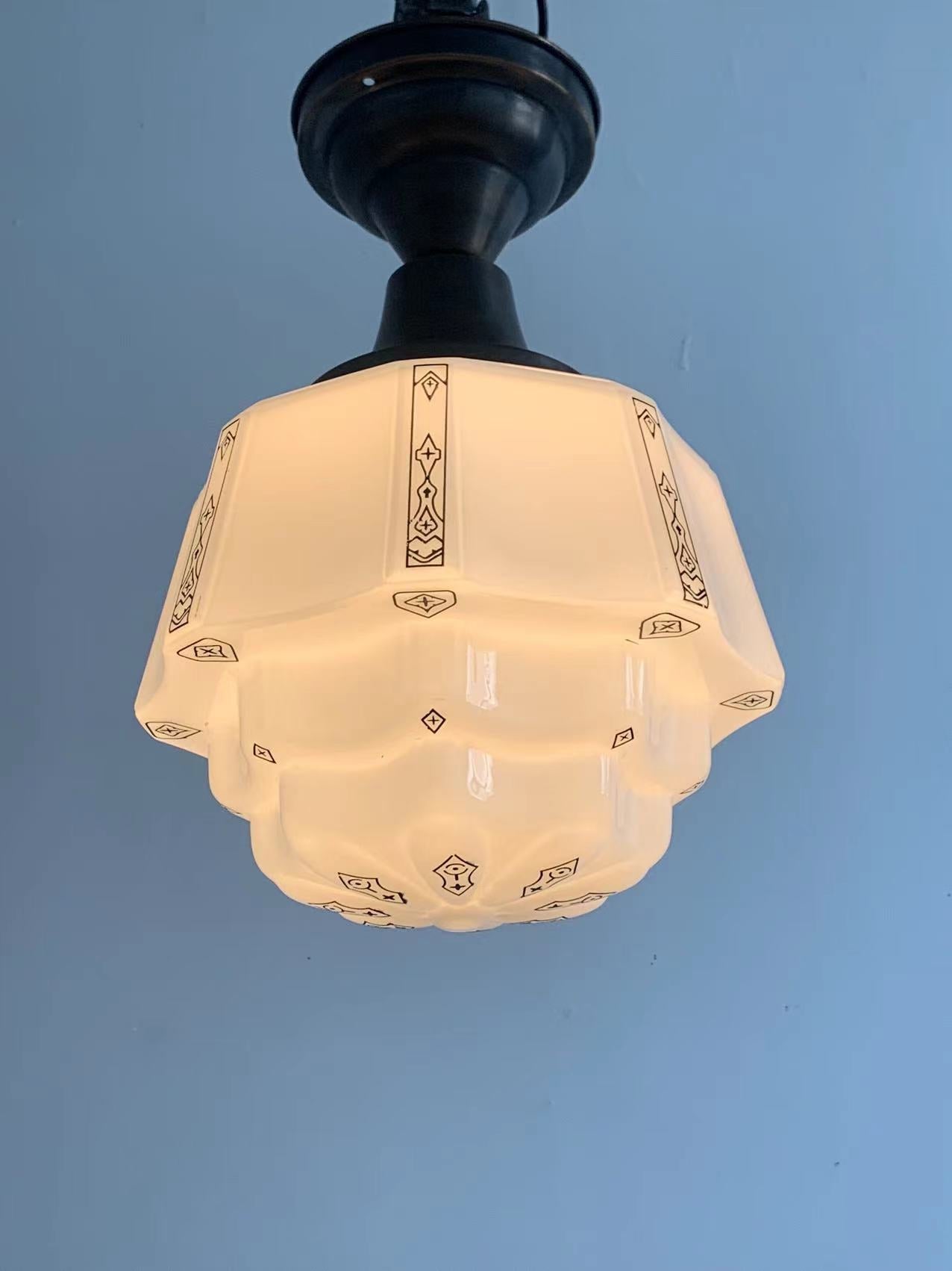 Geometrica I - Vintage Art-Deco Brass and Class Ceiling Light
