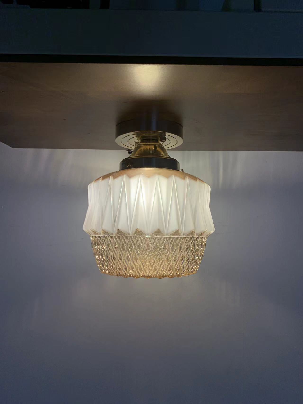 Amber Wave - Mid-Century Modern Crystal Ceiling Light with Geometric Pattern