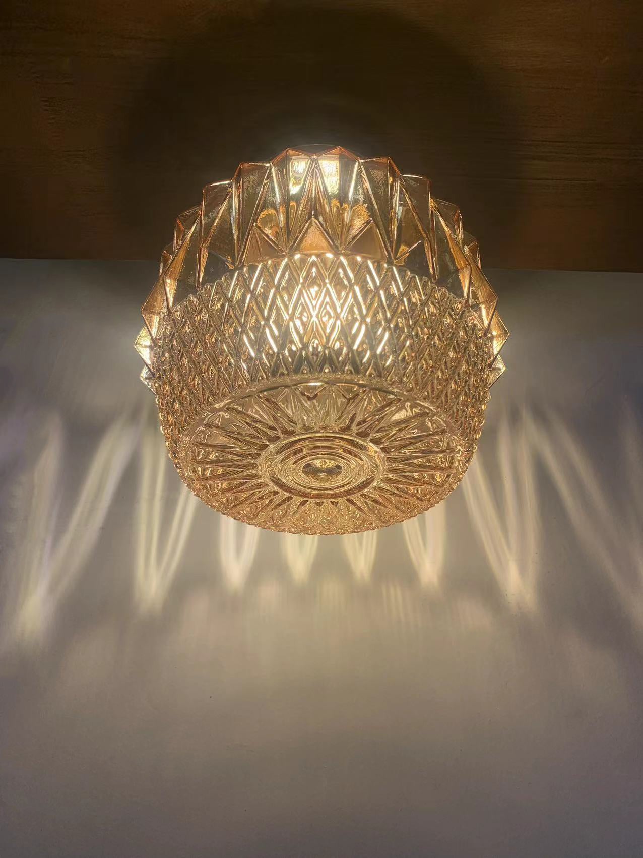 Amber Wave - Mid-Century Modern Crystal Ceiling Light with Geometric Pattern