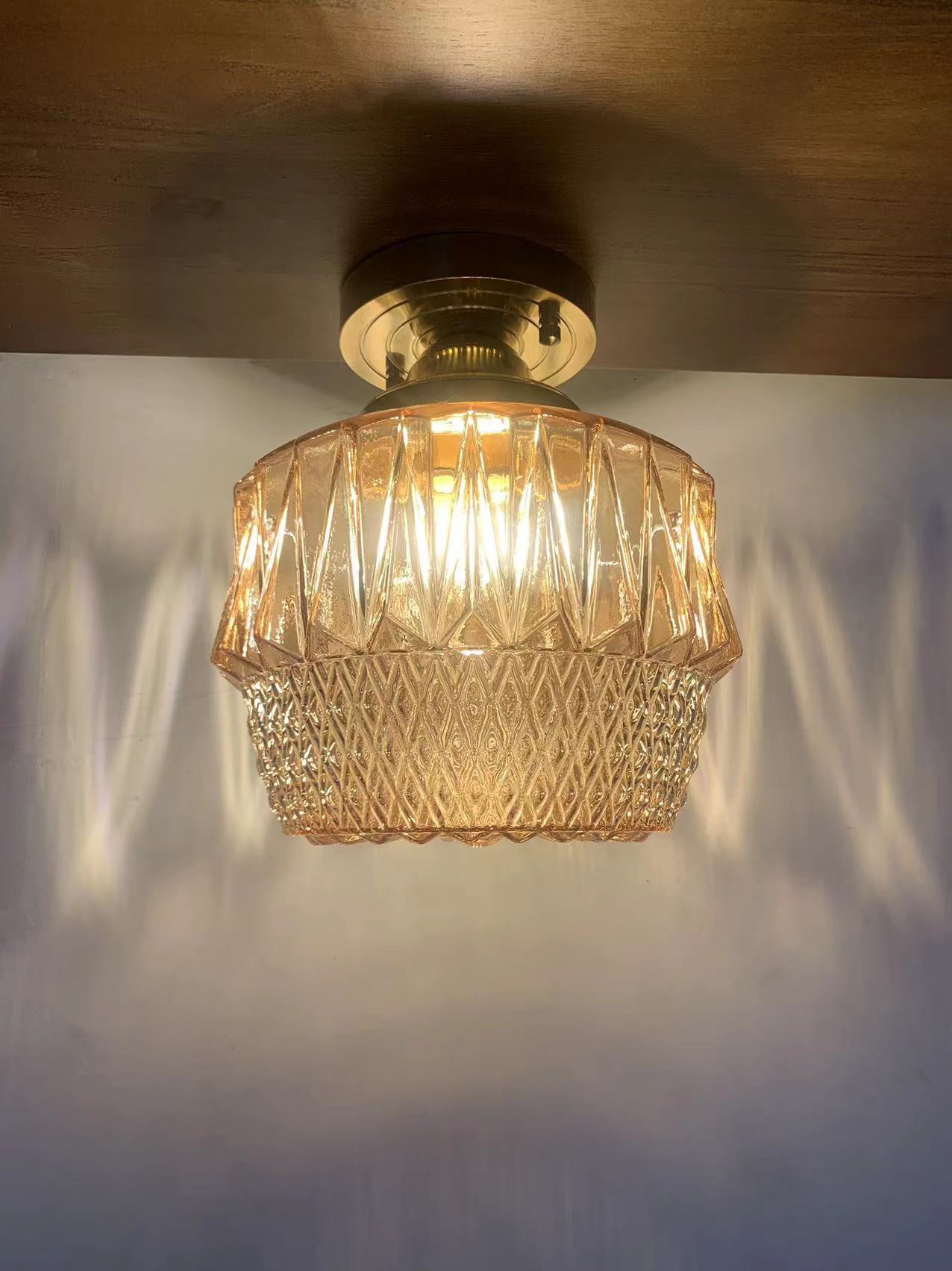 Amber Wave - Mid-Century Modern Crystal Ceiling Light with Geometric Pattern