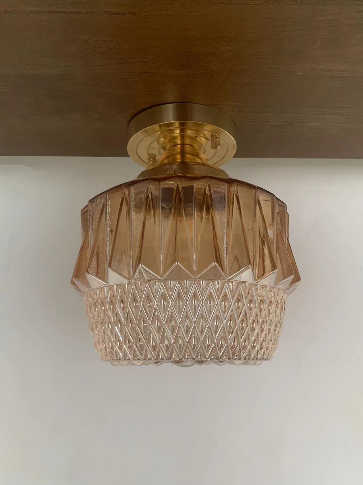 Amber Wave - Mid-Century Modern Crystal Ceiling Light with Geometric Pattern