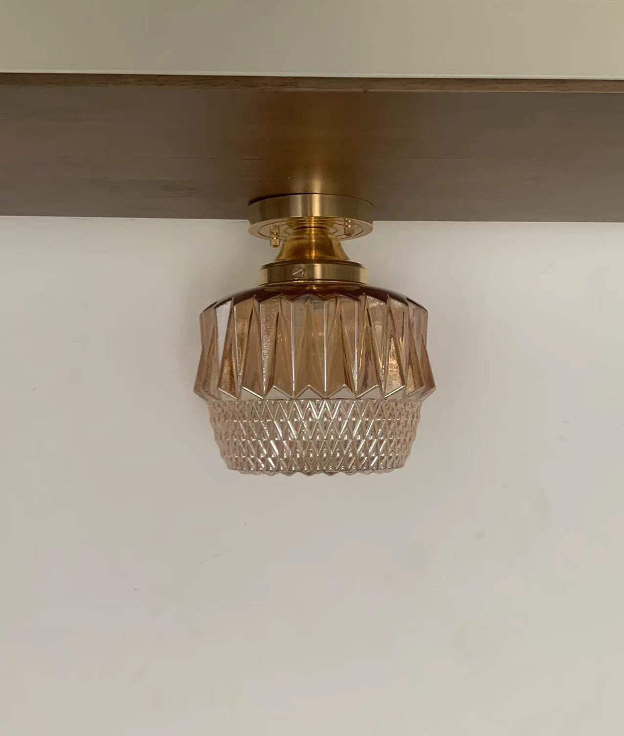 Amber Wave - Mid-Century Modern Crystal Ceiling Light with Geometric Pattern