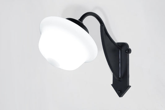 Ebon - Vintage Art Deco Iron Wall Sconce with White Jade Glass