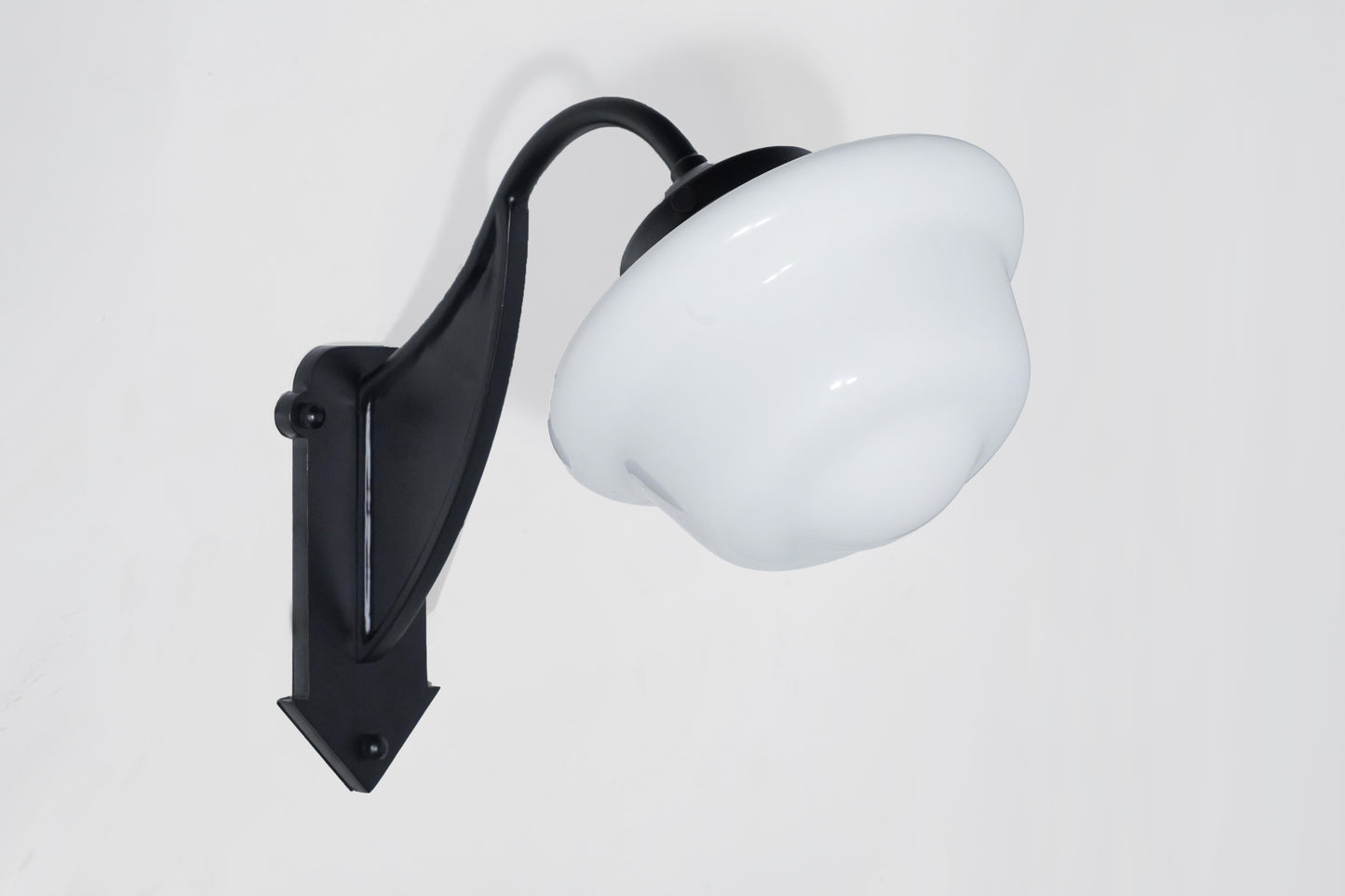Ebon - Vintage Art Deco Iron Wall Sconce with White Jade Glass