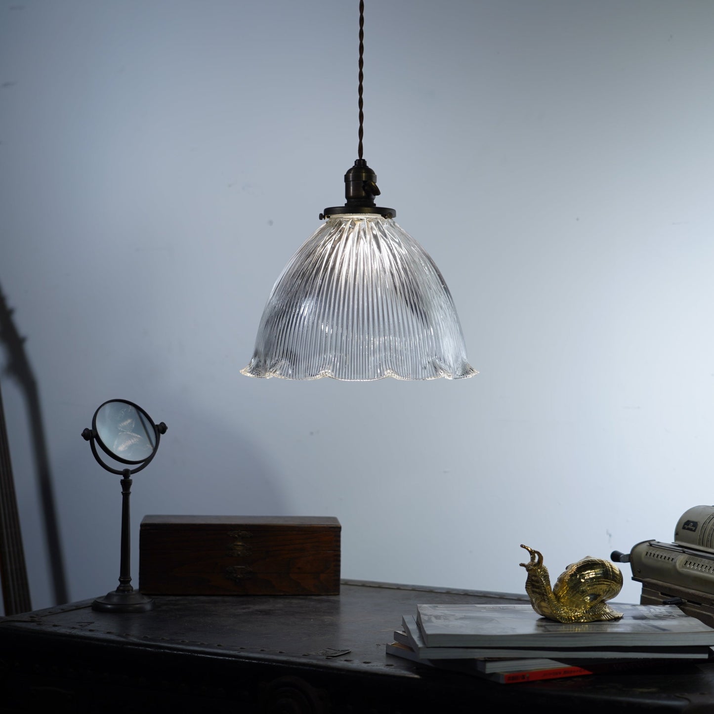 Wave Glam - Vintage Industrial Brass and Glass Pendant Lighting