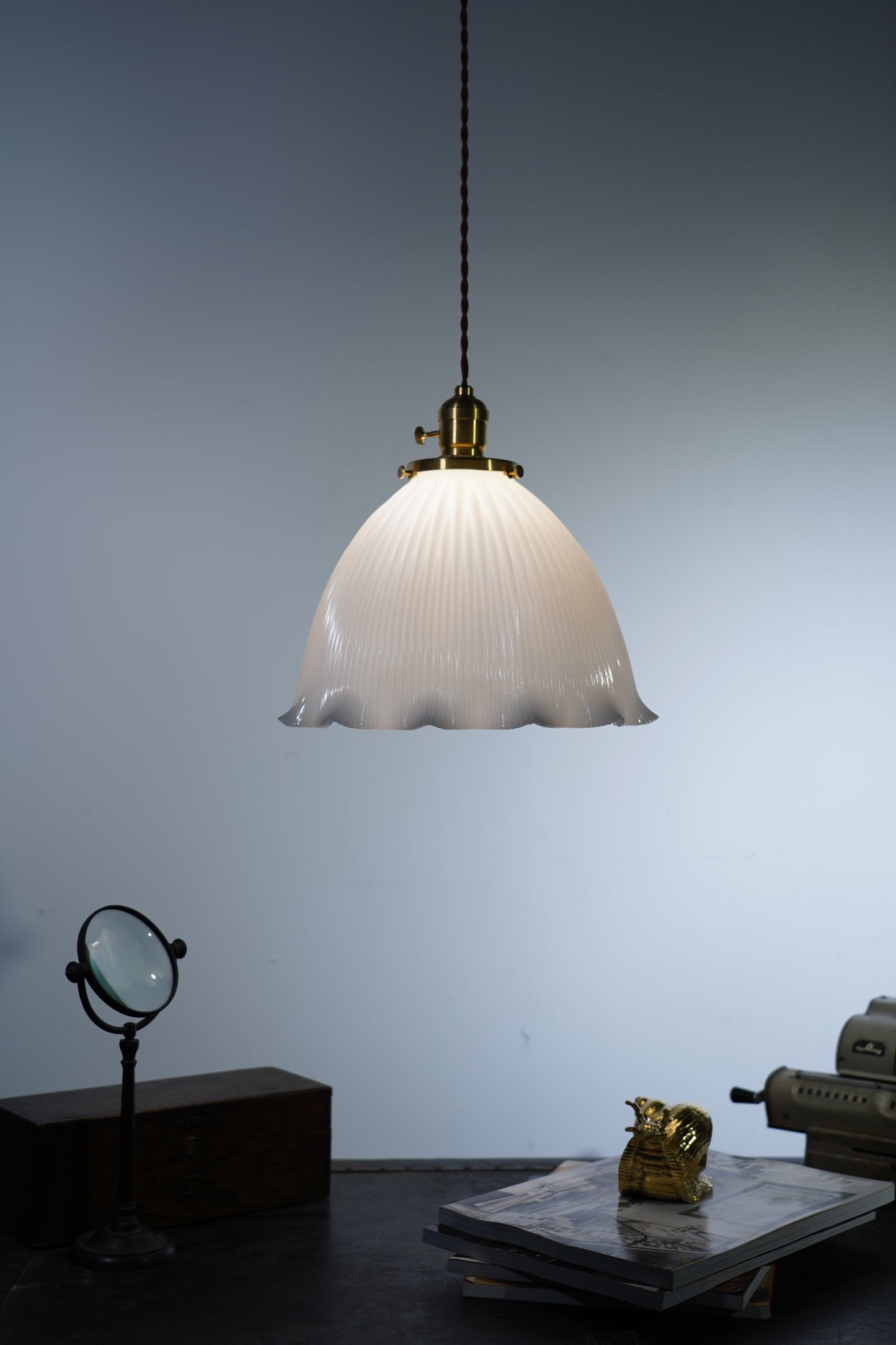 Wave Glam - Vintage Industrial Brass and Glass Pendant Lighting