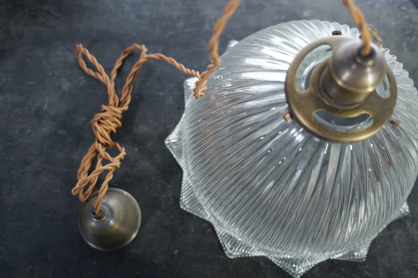 Wave Glam - Vintage Industrial Brass and Glass Pendant Lighting