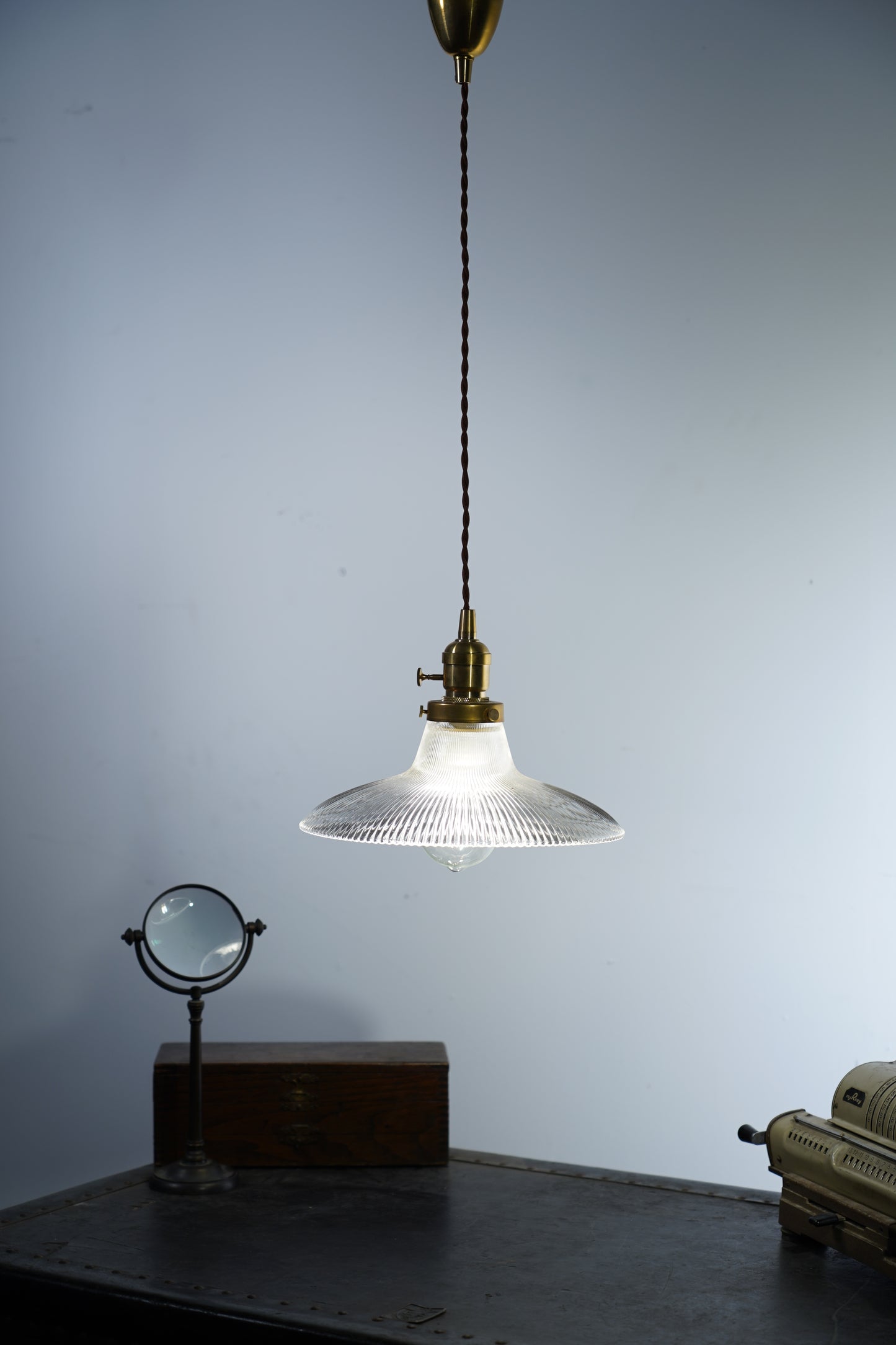 Rope Ray - Vintage Industrial Brass and Glass Pendant Light