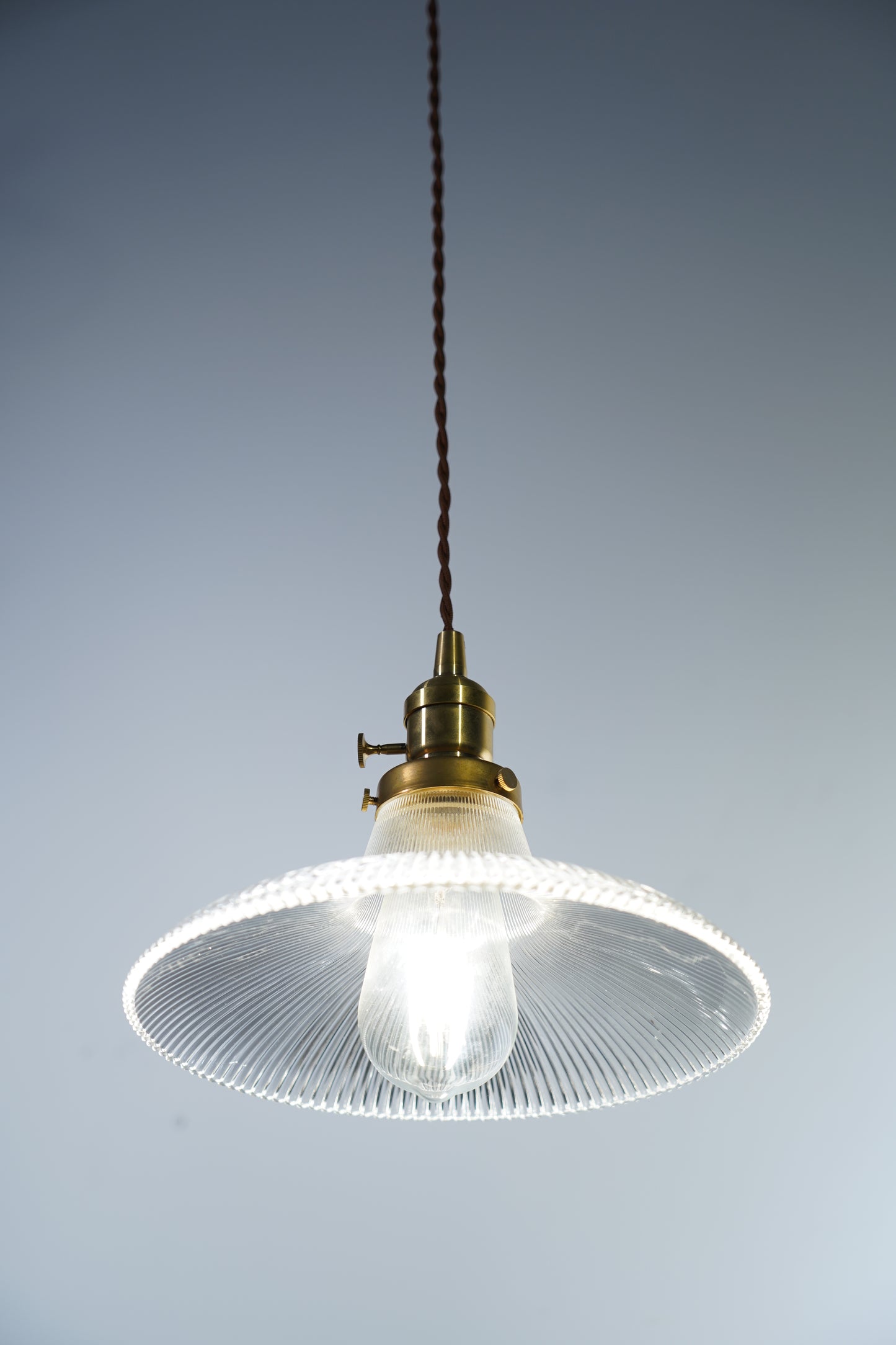 Rope Ray - Vintage Industrial Brass and Glass Pendant Light