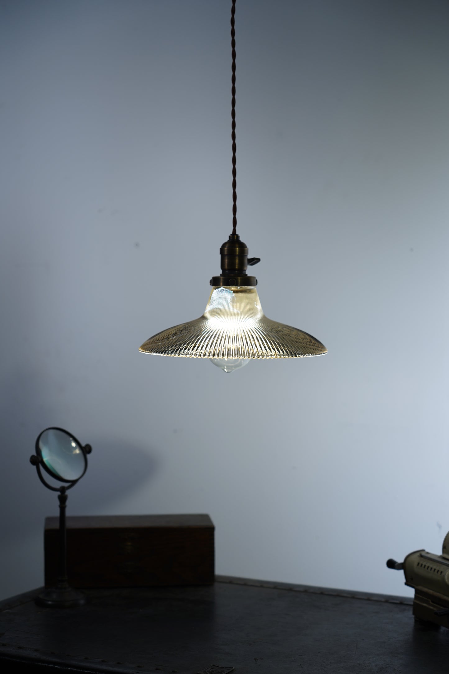 Rope Ray - Vintage Industrial Brass and Glass Pendant Light