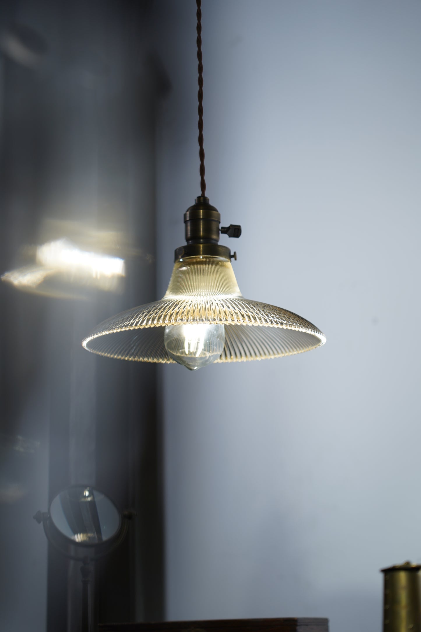 Rope Ray - Vintage Industrial Brass and Glass Pendant Light