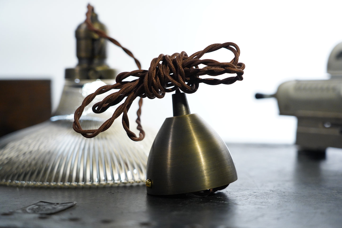 Rope Ray - Vintage Industrial Brass and Glass Pendant Light