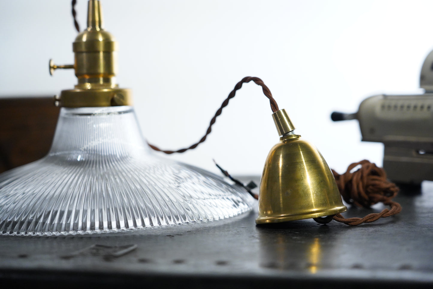 Rope Ray - Vintage Industrial Brass and Glass Pendant Light