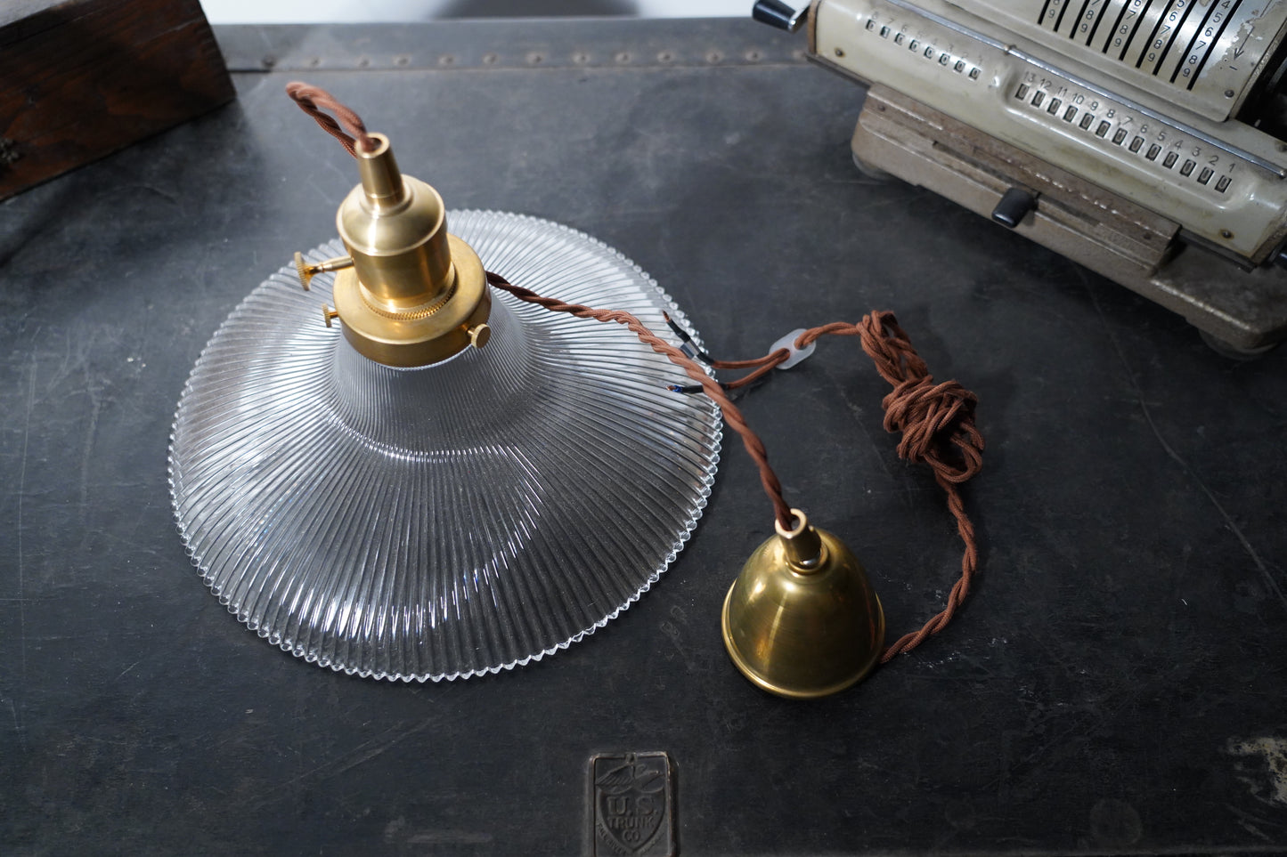 Rope Ray - Vintage Industrial Brass and Glass Pendant Light