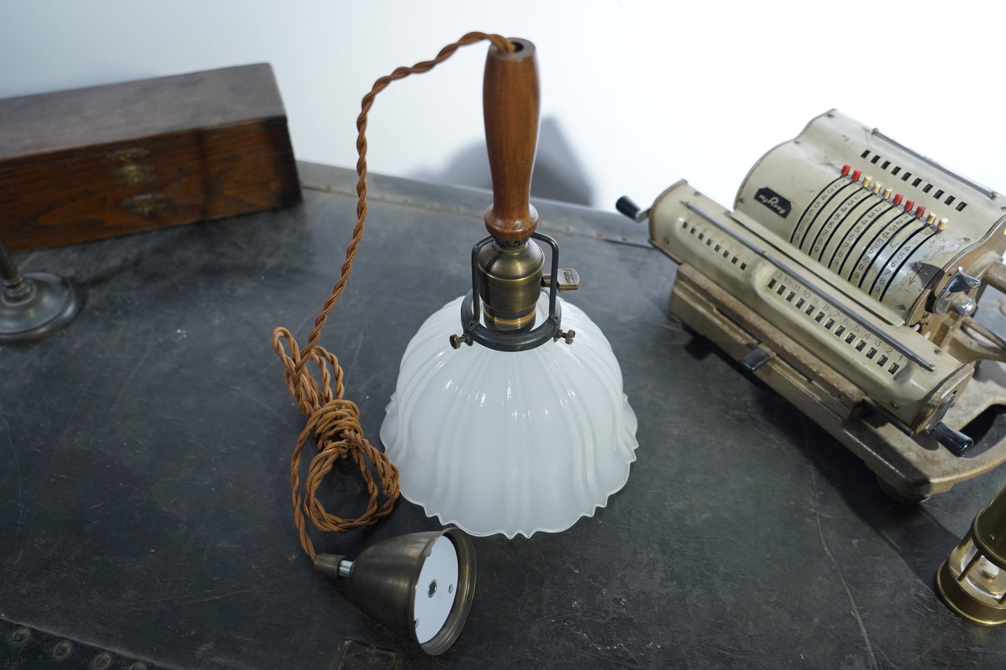 Ember - Vintage Art Deco Hanging Light White Jade Glass Lampshade