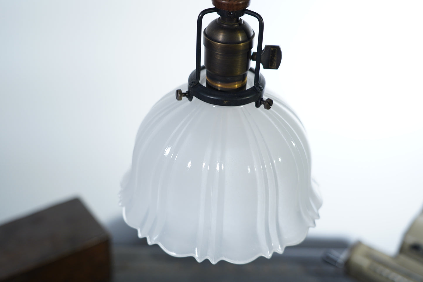 Ember - Vintage Art Deco Hanging Light White Jade Glass Lampshade