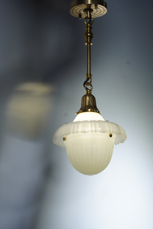 Jade Glow - Art-Deco Brass and Milky White Glass 8'' Pendant