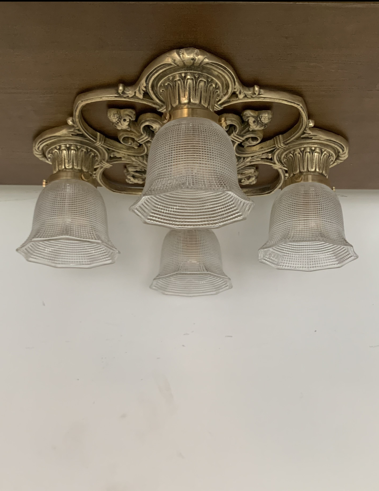 Chateau - Classic Art-Deco France Style Brass Ceiling Light with Four Glass Shades