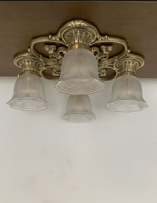Chateau - Classic Art-Deco France Style Brass Ceiling Light with Four Glass Shades