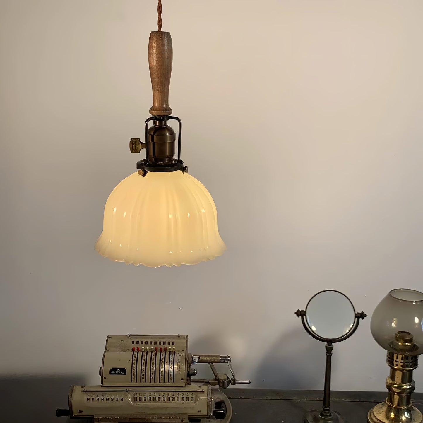Ember - Vintage Art Deco Hanging Light White Jade Glass Lampshade