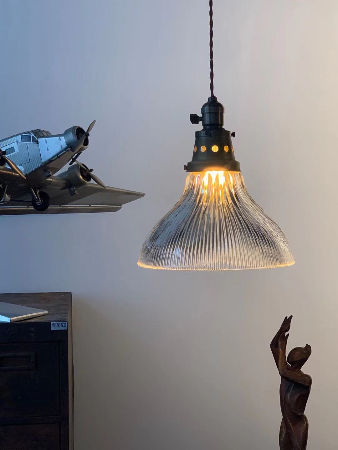 Rope Ray II - Rustic Brass and Glass Pendant Light