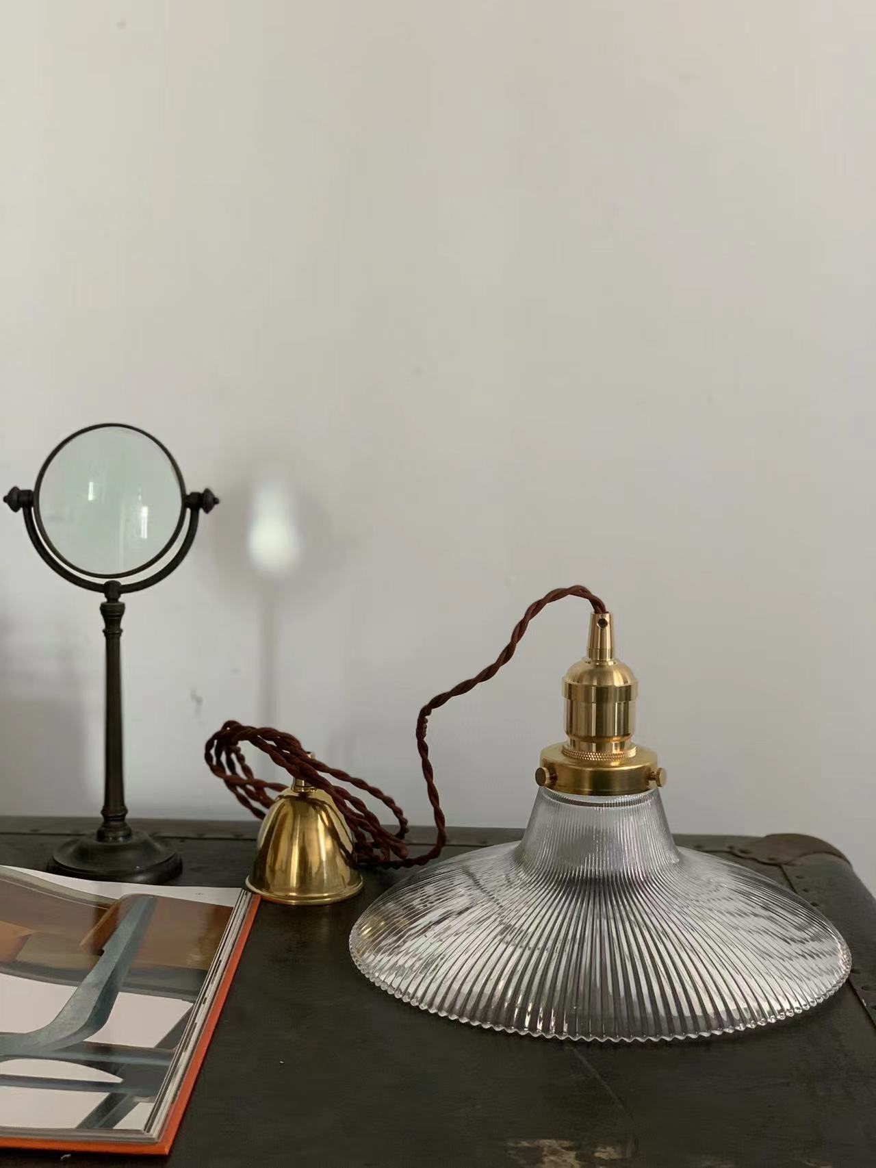 Rope Ray - Vintage Industrial Brass and Glass Pendant Light