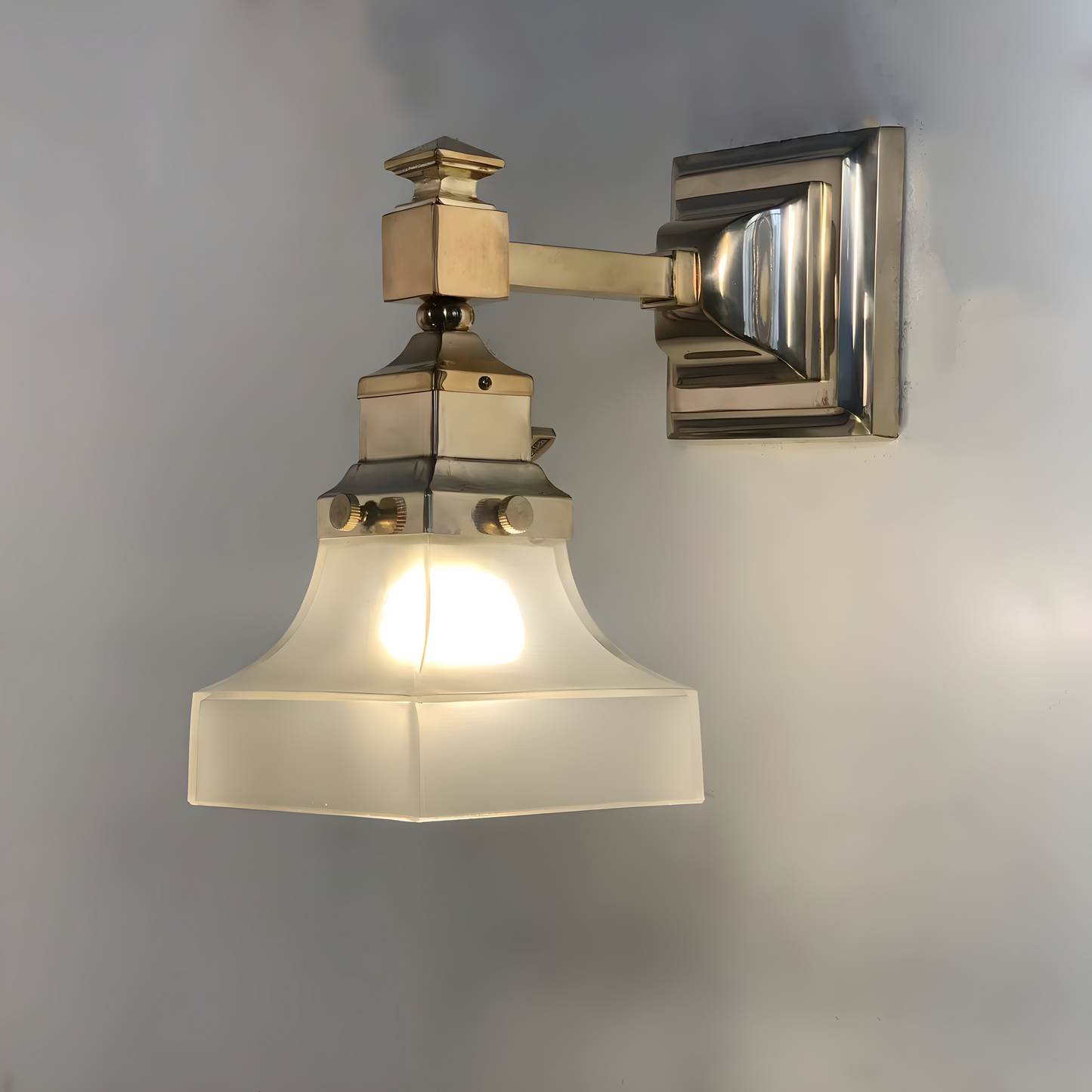 Cube Radiance - Vintage Art-deco Styled Brass and Glass 5'' Shade Wall Light