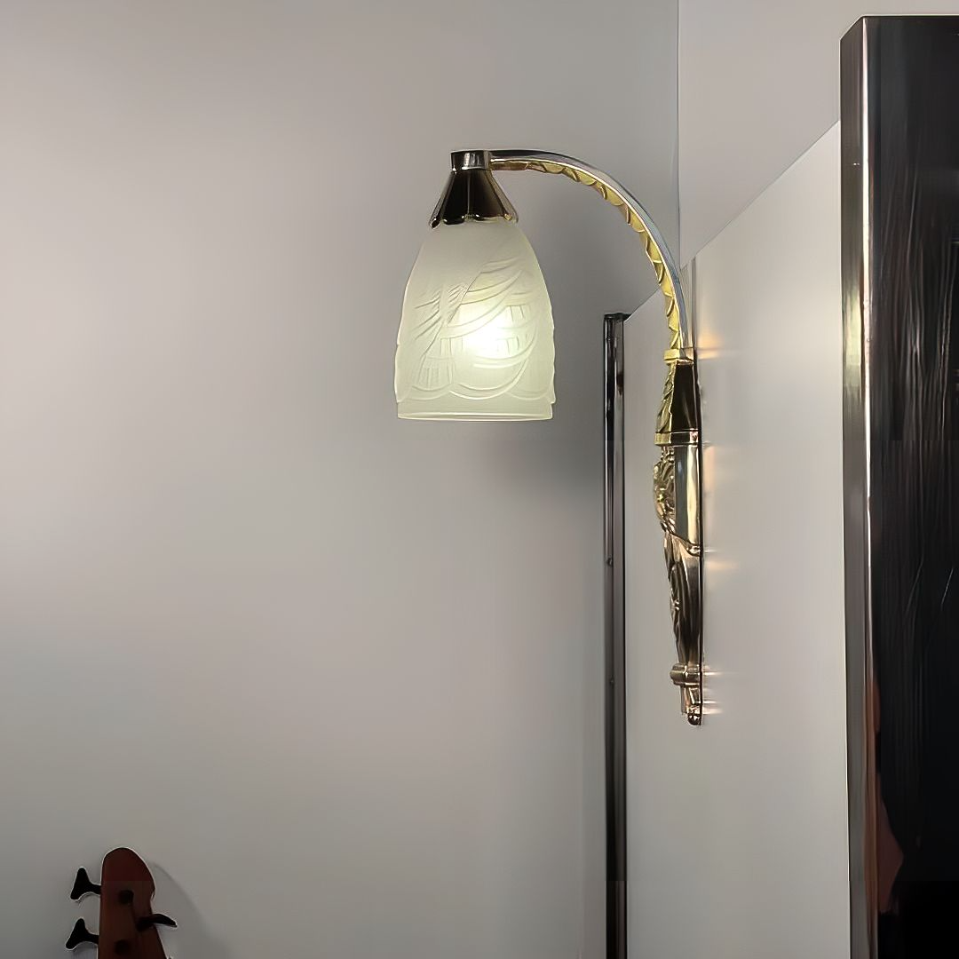 Floralssom - Art-deco Floral Patterns Carving Brass and Glass Wall Light