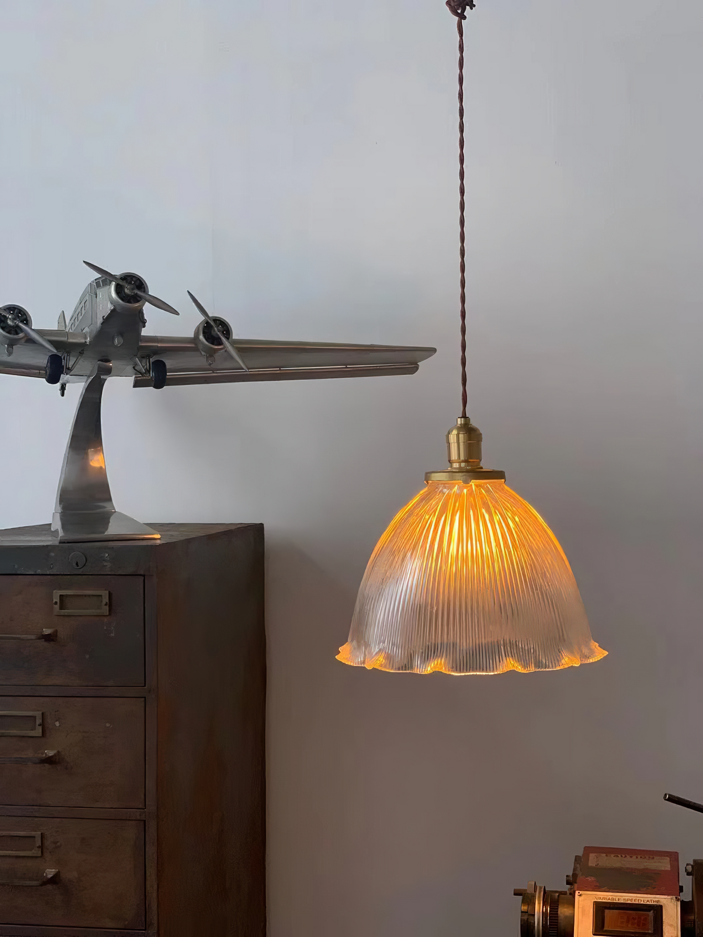 Wave Glam - Vintage Industrial Brass and Glass Pendant Lighting
