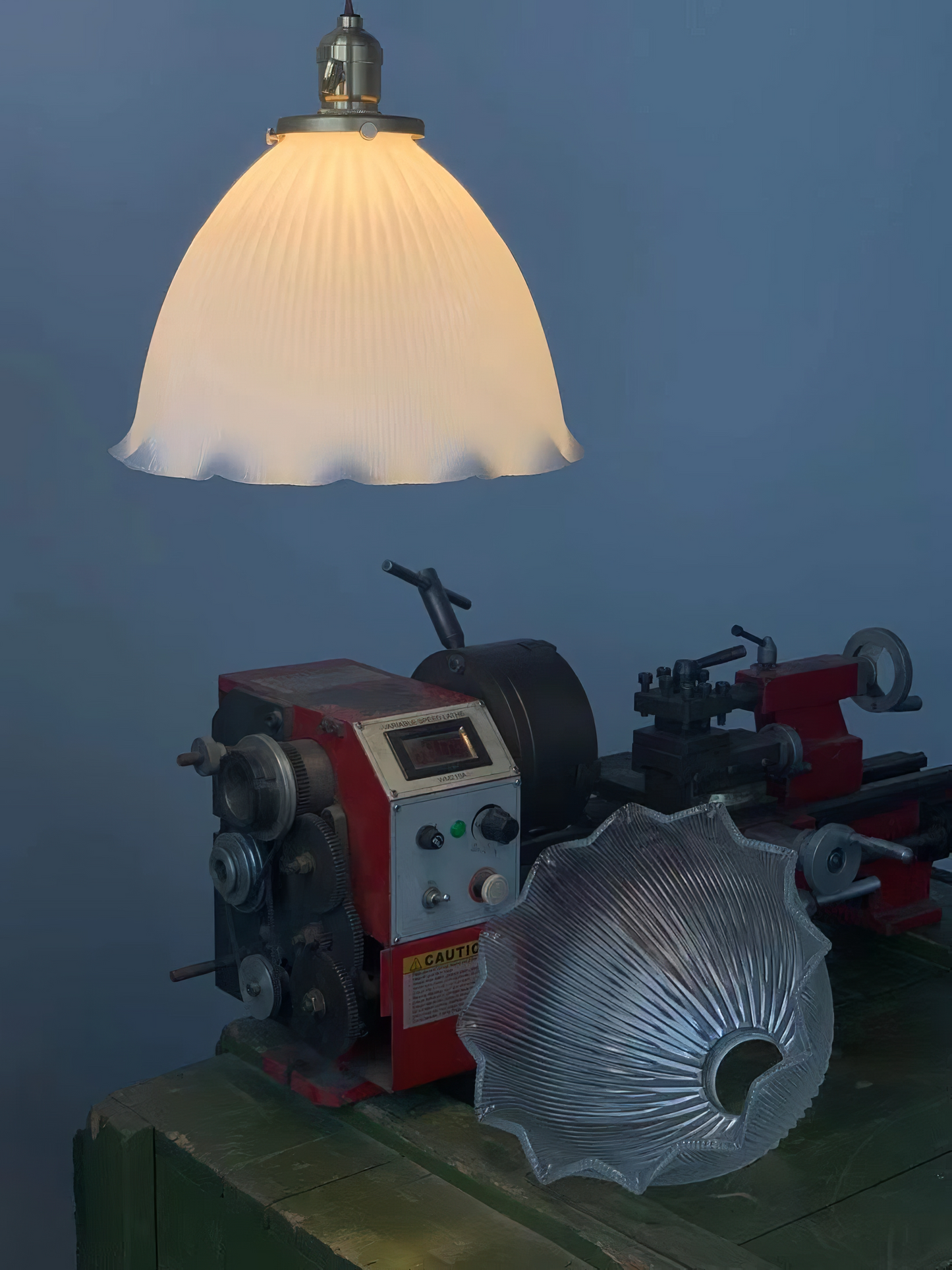 Wave Glam - Vintage Industrial Brass and Glass Pendant Lighting