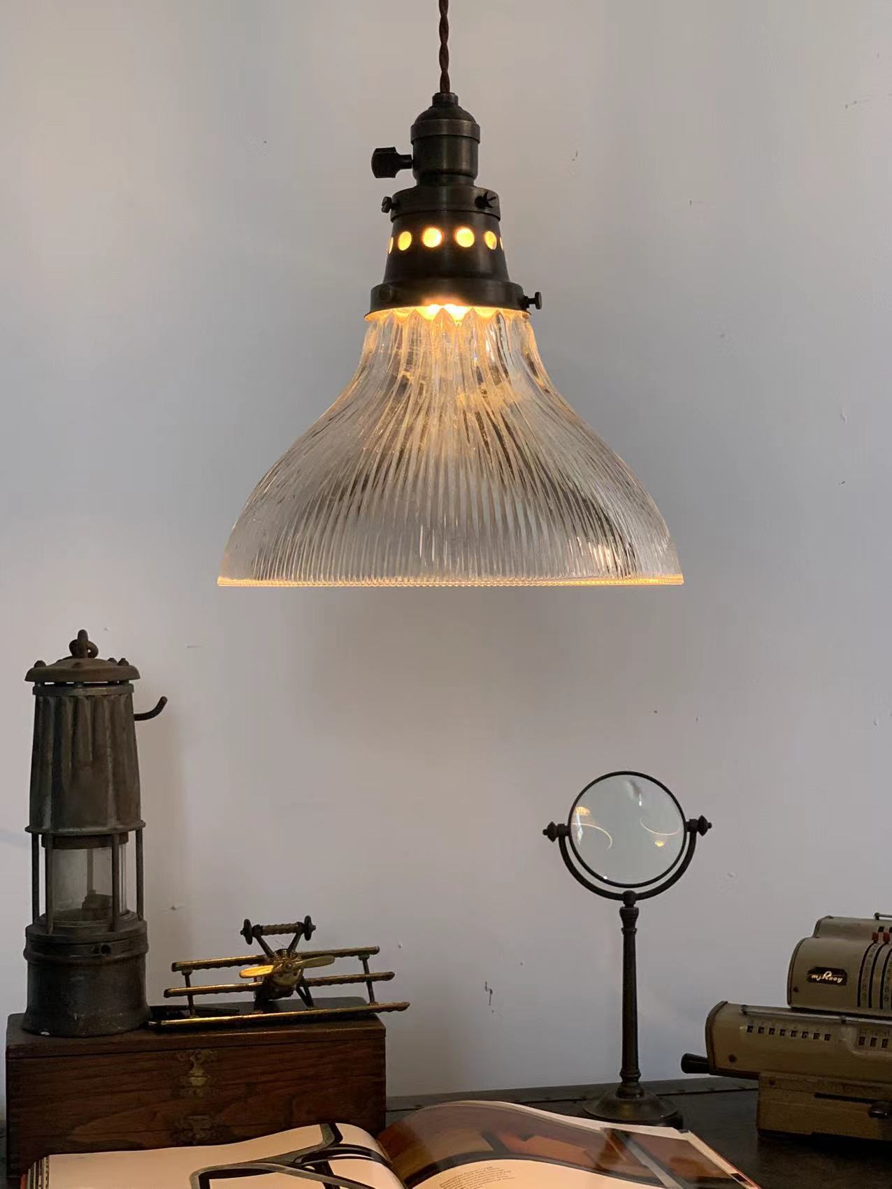 Rope Ray II - Rustic Brass and Glass Pendant Light