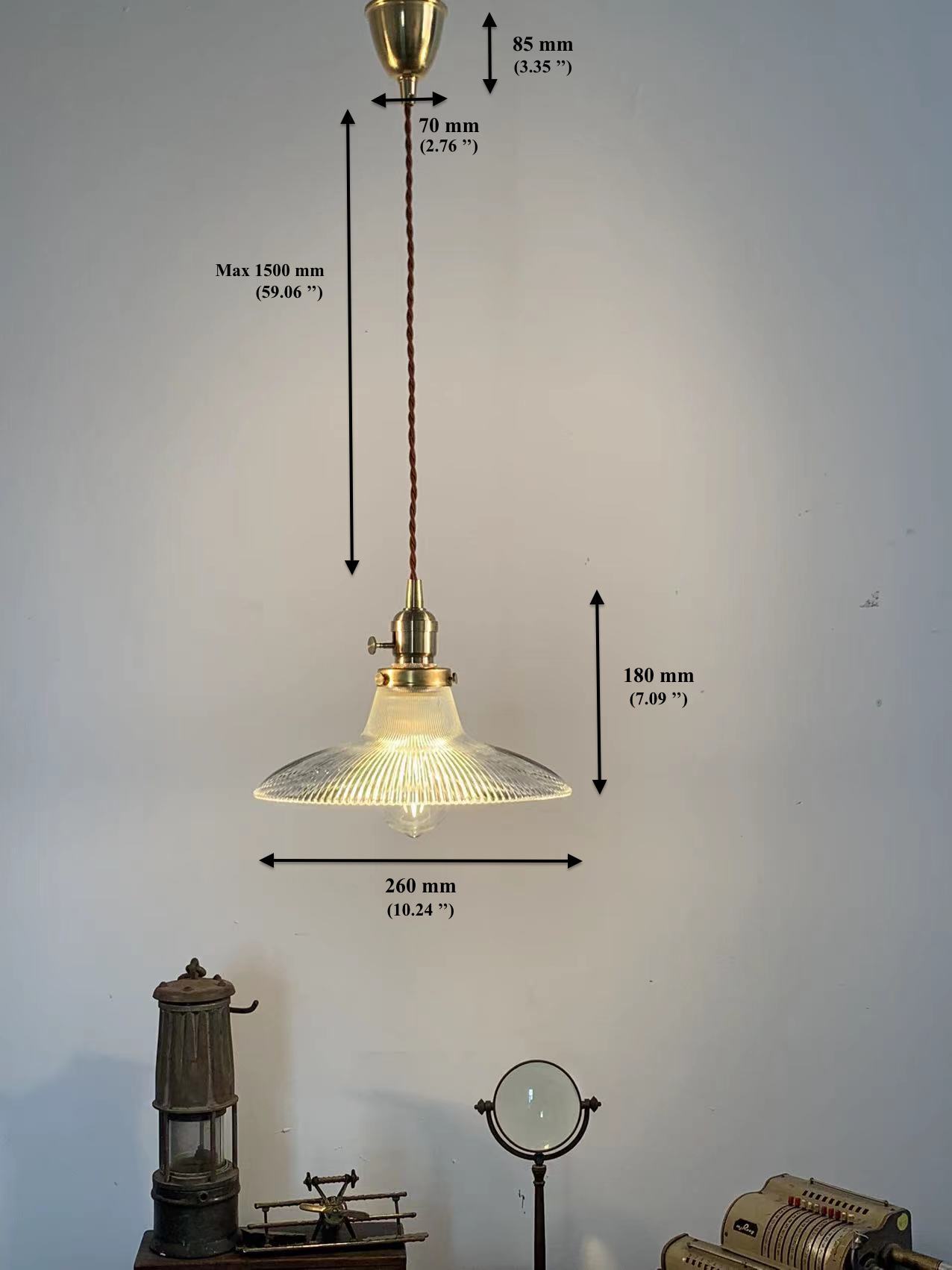 Rope Ray - Vintage Industrial Brass and Glass Pendant Light