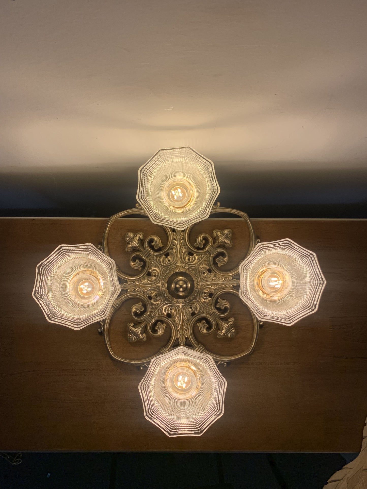 Chateau - Classic Art-Deco France Style Brass Ceiling Light with Four Glass Shades