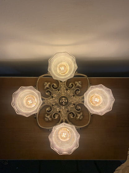 Chateau - Classic Art-Deco France Style Brass Ceiling Light with Four Glass Shades