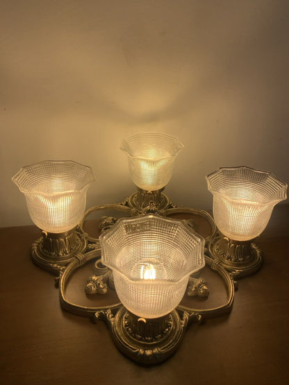 Chateau - Classic Art-Deco France Style Brass Ceiling Light with Four Glass Shades