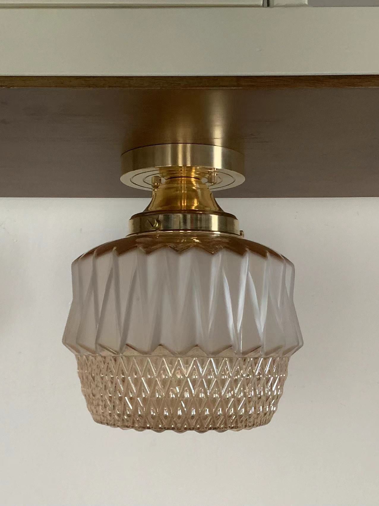 Amber Wave - Mid-Century Modern Crystal Ceiling Light with Geometric Pattern