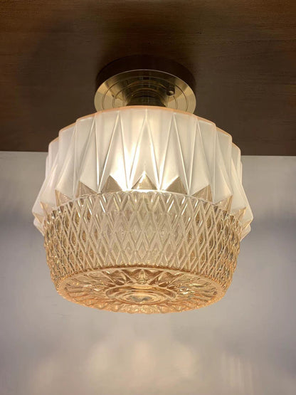 Amber Wave - Mid-Century Modern Crystal Ceiling Light with Geometric Pattern