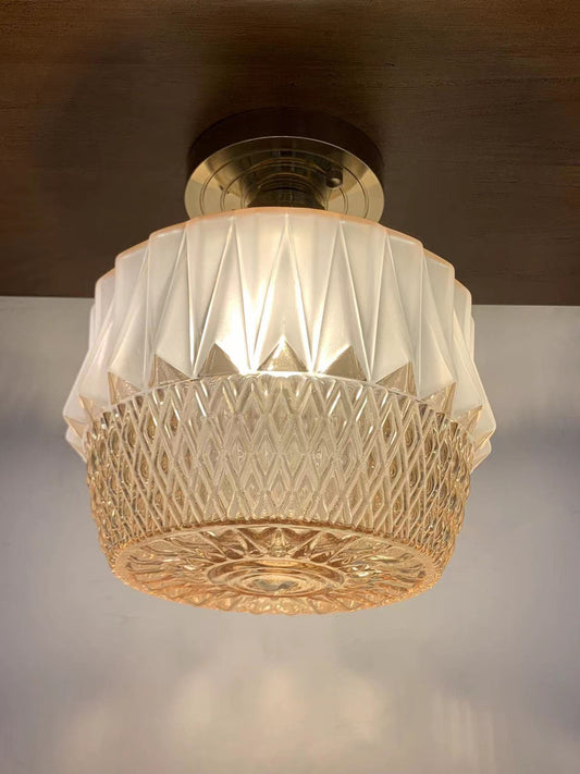 Amber Wave - Mid-Century Modern Crystal Ceiling Light with Geometric Pattern