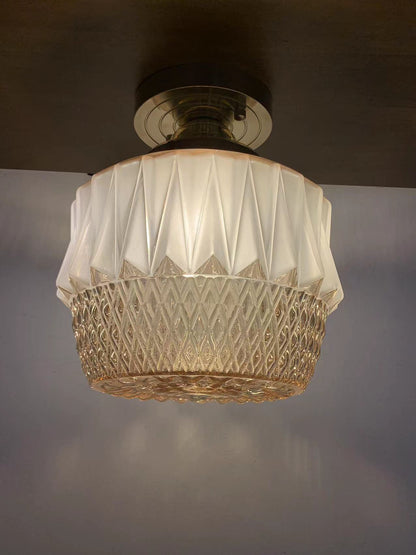 Amber Wave - Mid-Century Modern Crystal Ceiling Light with Geometric Pattern