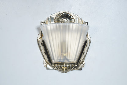 Art Glass - Art-deco Carved Brass and Faceted Glass Wall Sconce