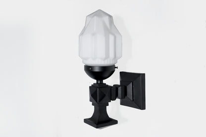 Zenith - Elegant Art-Deco Iron Wall Sconce with Milky Glass Shade