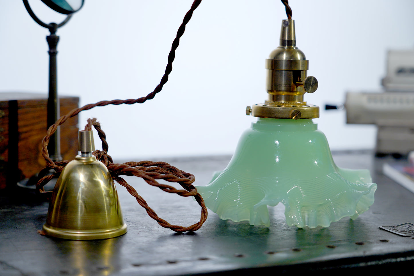 Verdant - Vintage Brass and Jade Glass Pendant Light