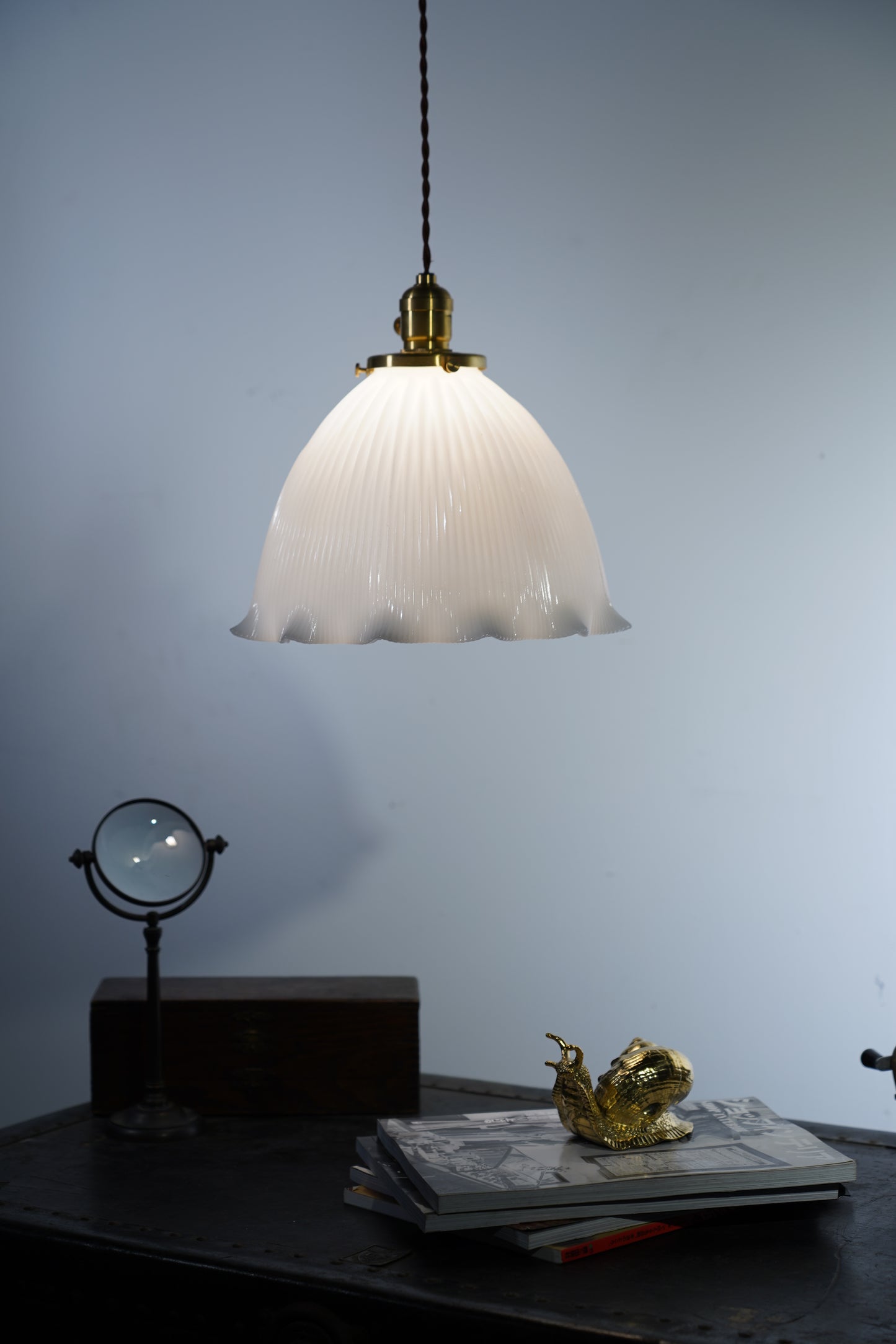 Wave Glam - Vintage Industrial Brass and Glass Pendant Lighting