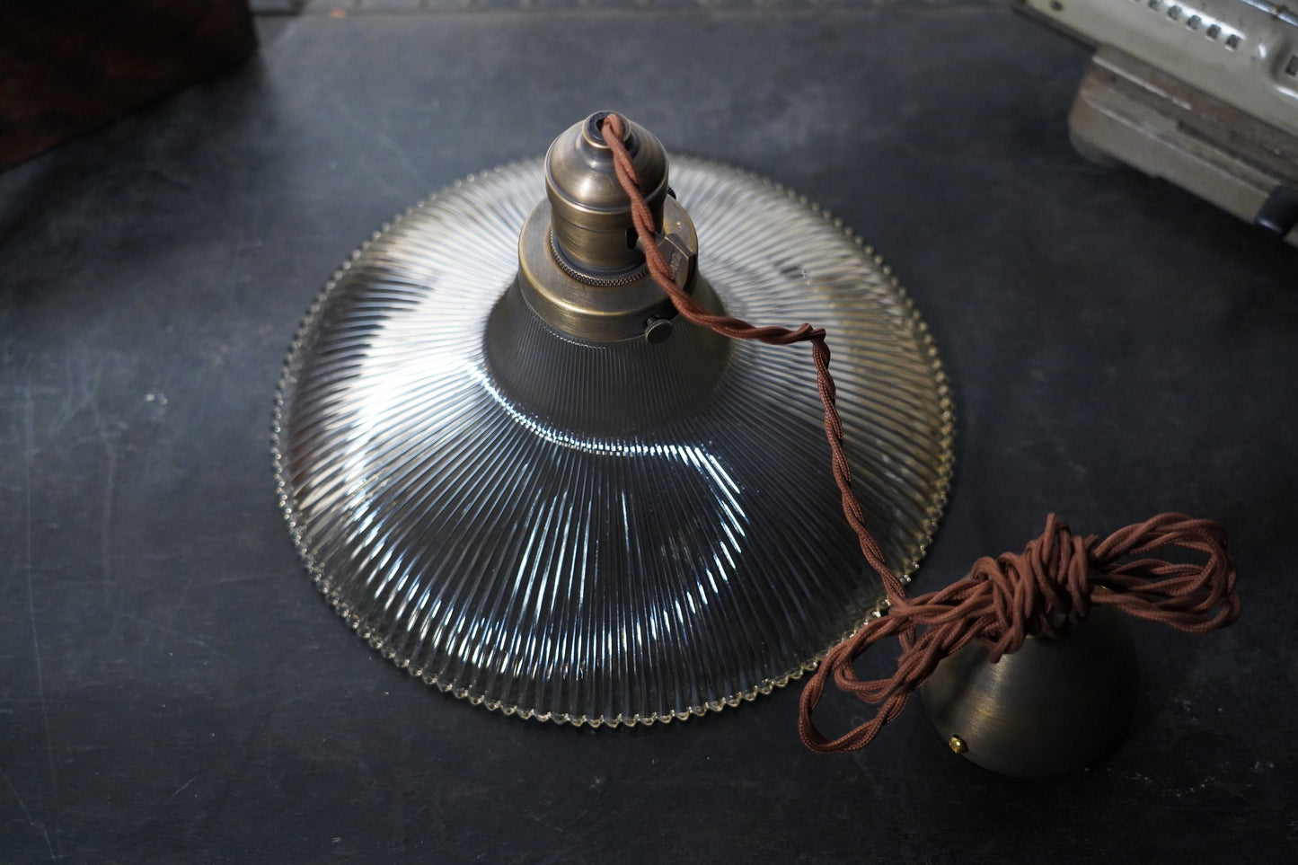 Rope Ray - Vintage Industrial Brass and Glass Pendant Light